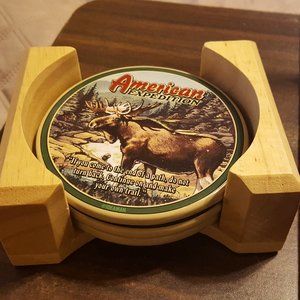 Set of 3 Stone Moose Coasters with Holder